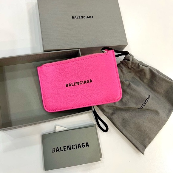 Balenciaga Handbags - BALENCIAGA Calfskin Coin Case Card Holder Acid Pink Black
